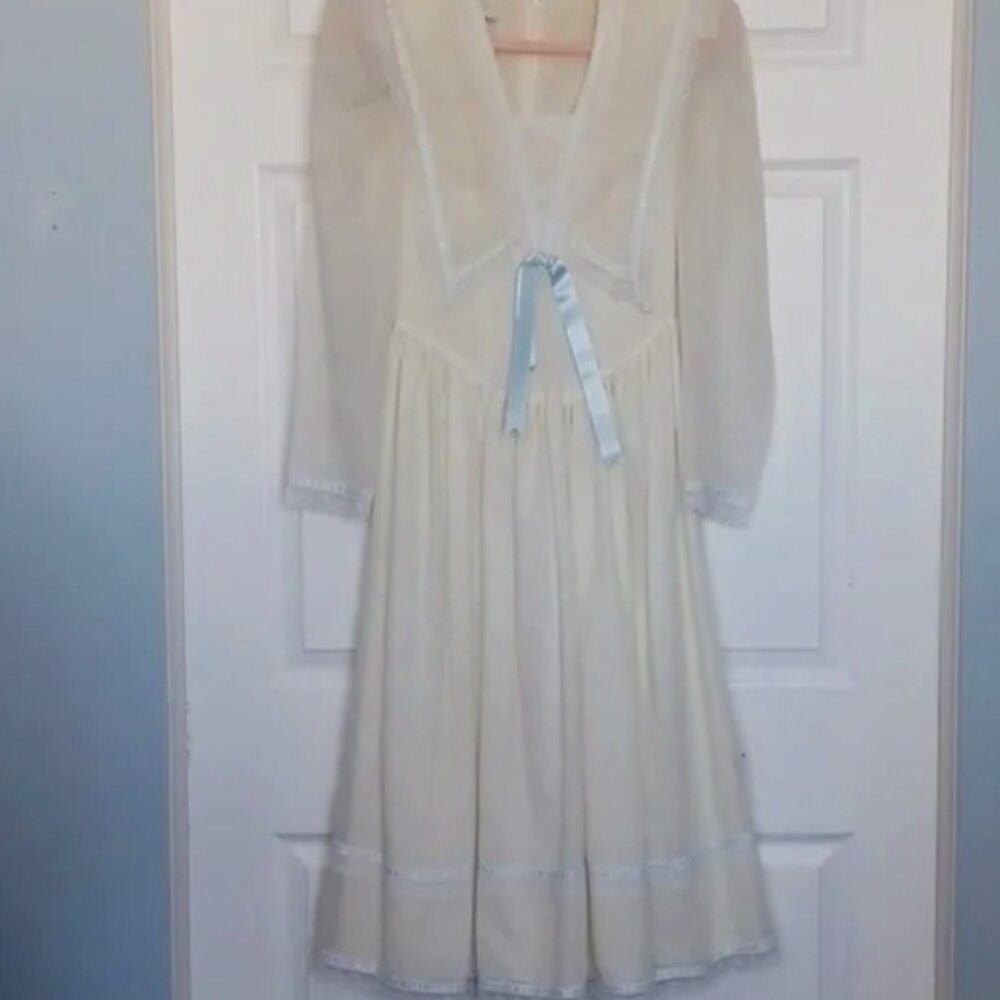 Authentic Vintage Gunne Sax Sailor Collar Pleated McClintock White Prairie Dress